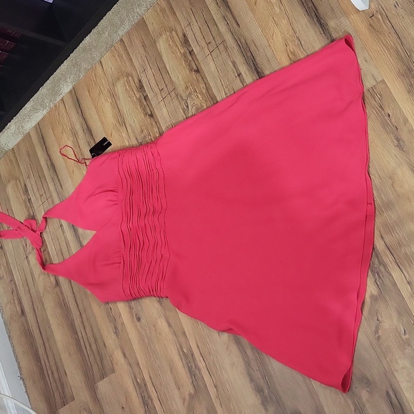 JONES NEW YORK Pink Seychelles Island Wrap Top Ruched Waist Halter Dress - Picture 4 of 12